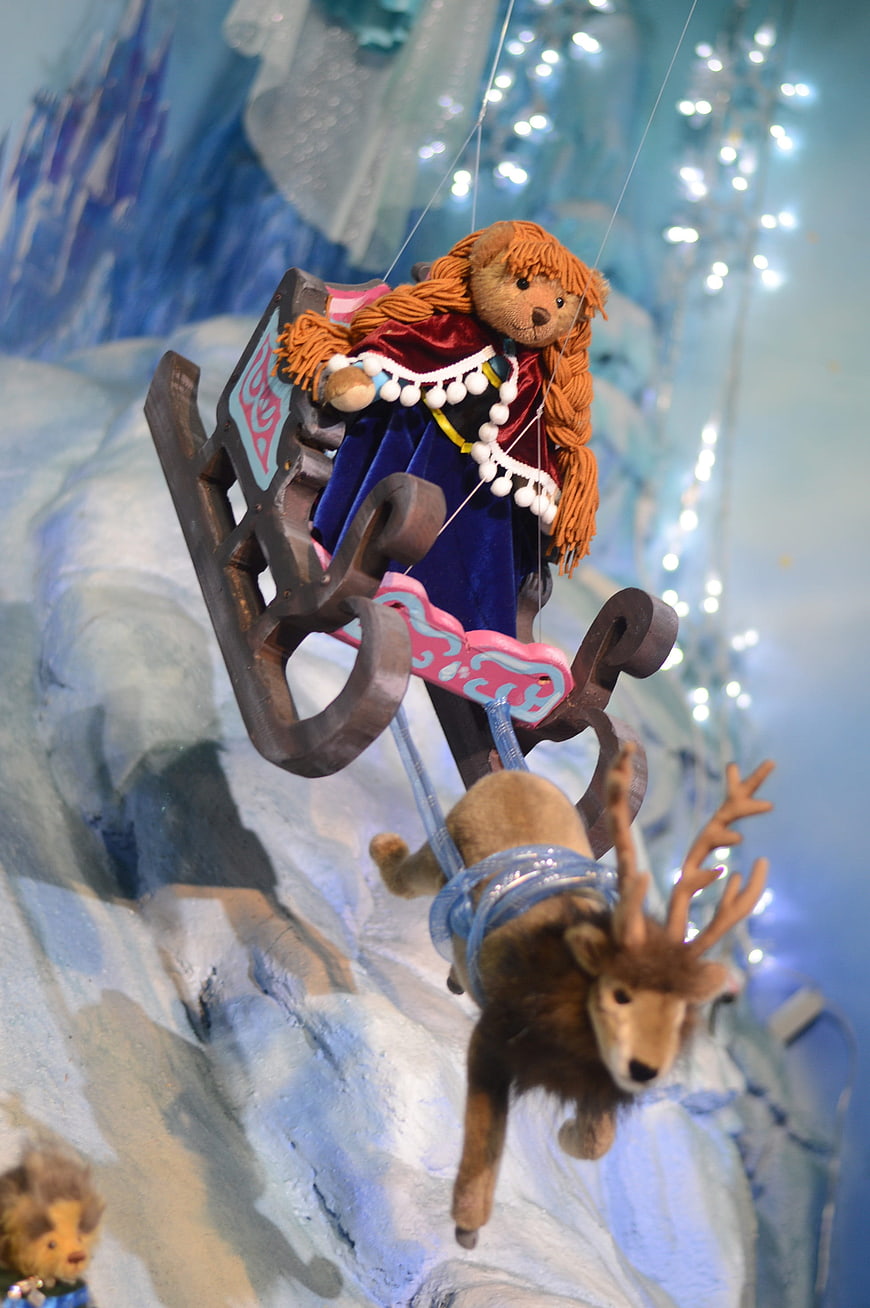 Teddy Bear Doll in Sleigh with Reindeer