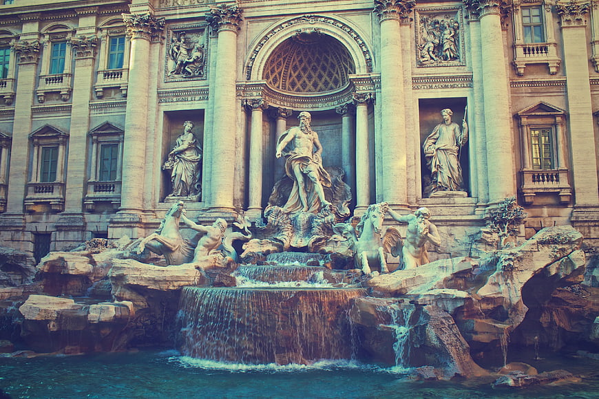 Trevi Fountain in Rome with Baroque Architecture and Statues