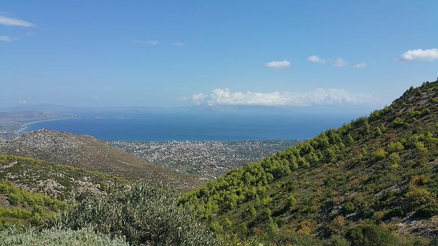 Panoramic View of Coastal City and Sea from Mountain