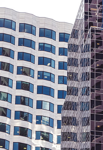 Modern Office Buildings with Glass and Stone Facades