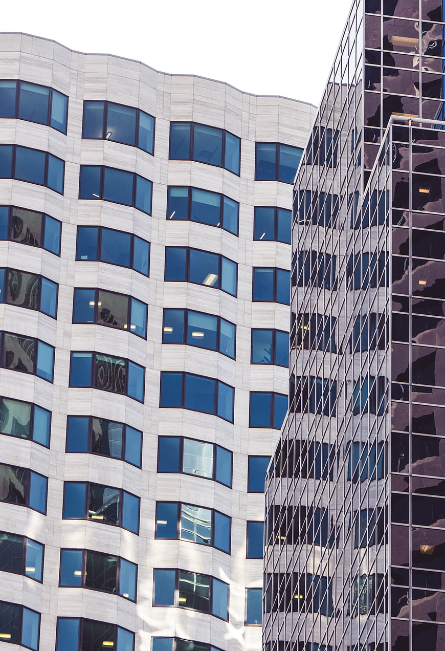 Modern Office Buildings with Glass and Stone Facades