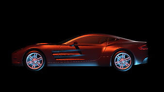 Red sports car side profile with neon lighting