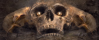 Dark Fantasy Skull with Glowing Eyes and Stone Texture