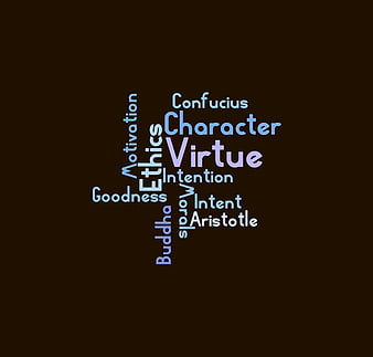 Virtue and Ethics Word Cloud on Dark Background