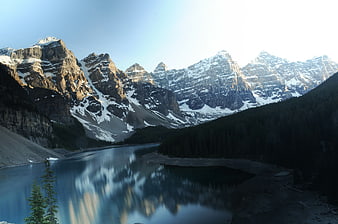Snowy Mountain Peaks Reflected in Calm Alpine Lake