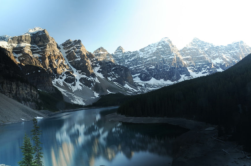 Snowy Mountain Peaks Reflected in Calm Alpine Lake