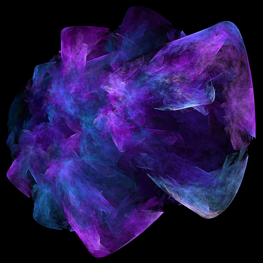 Abstract purple and blue fractal art on black background
