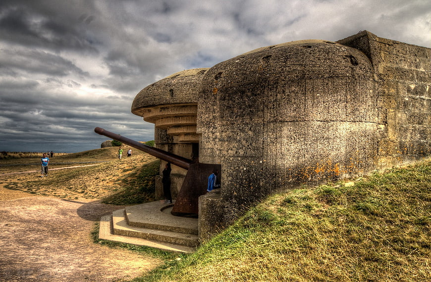WWII Concrete Bunker with Cannon in Normandy