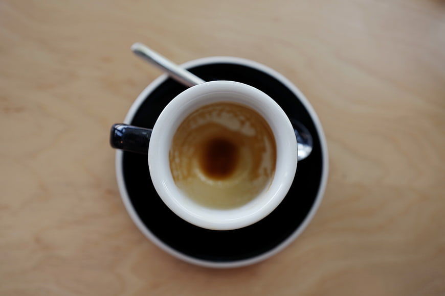 Top View of Espresso Cup on Wooden Table