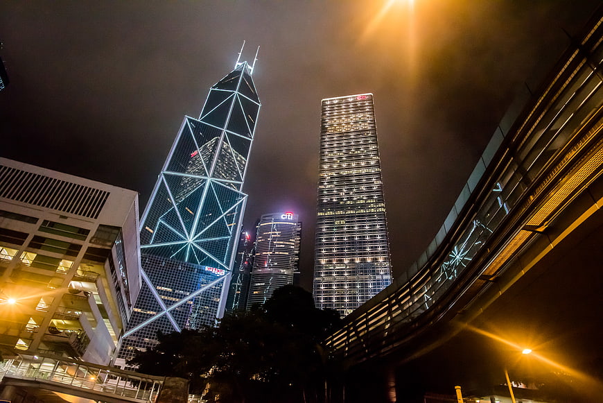 Hong Kong Skyscrapers Night Skyline Architecture
