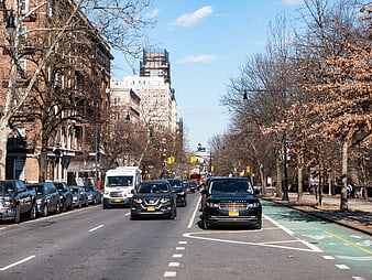City street traffic with cars and bike lane
