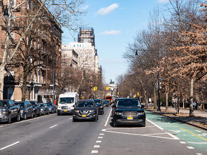 City street traffic with cars and bike lane