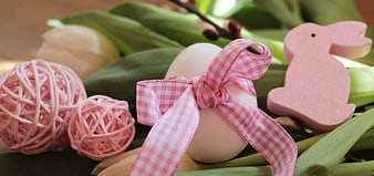 Pink Easter Egg With Ribbon And Wooden Bunny Decoration