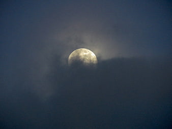 Full Moon Partially Obscured by Dark Clouds at Night