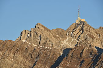 Säntis mountain peak with telecommunications tower in Switzerland