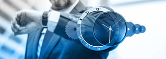 Businessman Checking Watch With Digital Clock Overlay