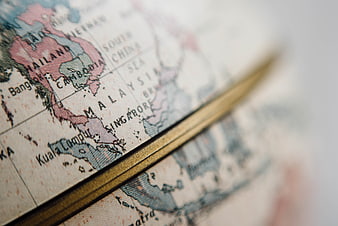 Close-up of vintage map of Southeast Asia with gold frame