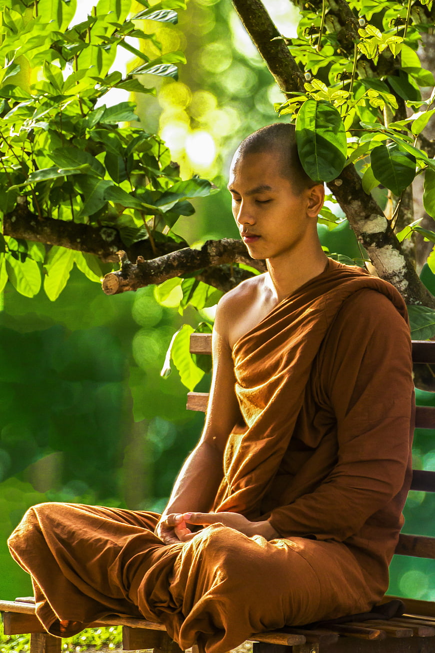 Young Buddhist Monk Meditating in Nature