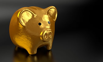 Golden Piggy Bank on Black Background