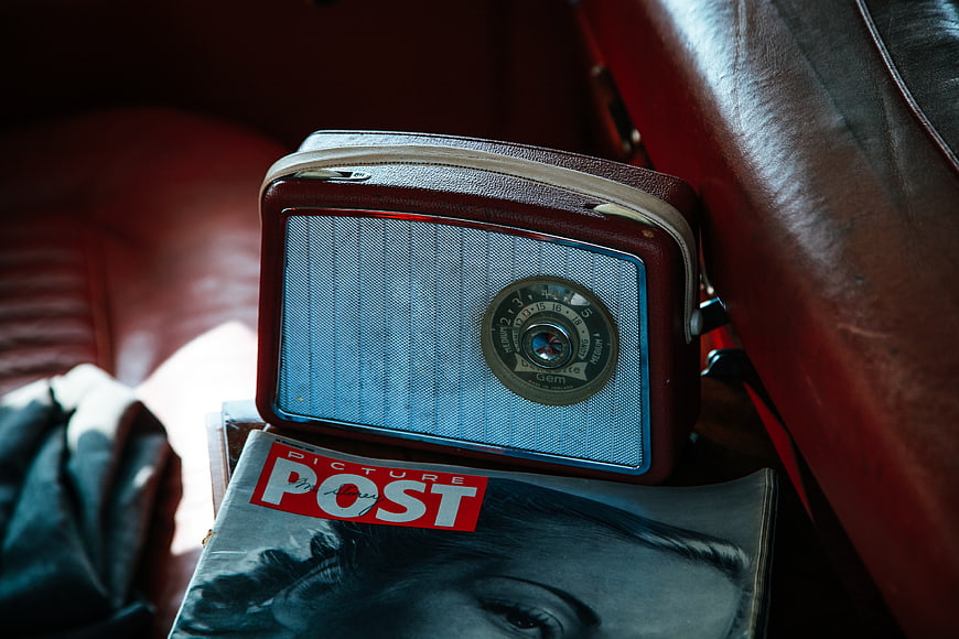 Vintage Radio on Picture Post Magazine in Car Interior