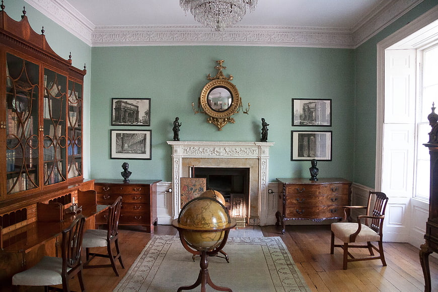 Historic Georgian Study Room With Antique Globe And Fireplace