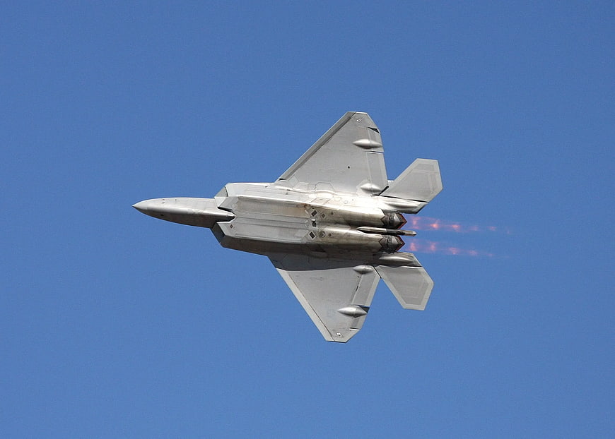 F-22 Raptor Stealth Fighter Jet Flying with Afterburners