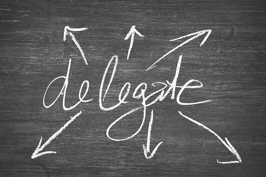 Delegate written in chalk on blackboard with arrows