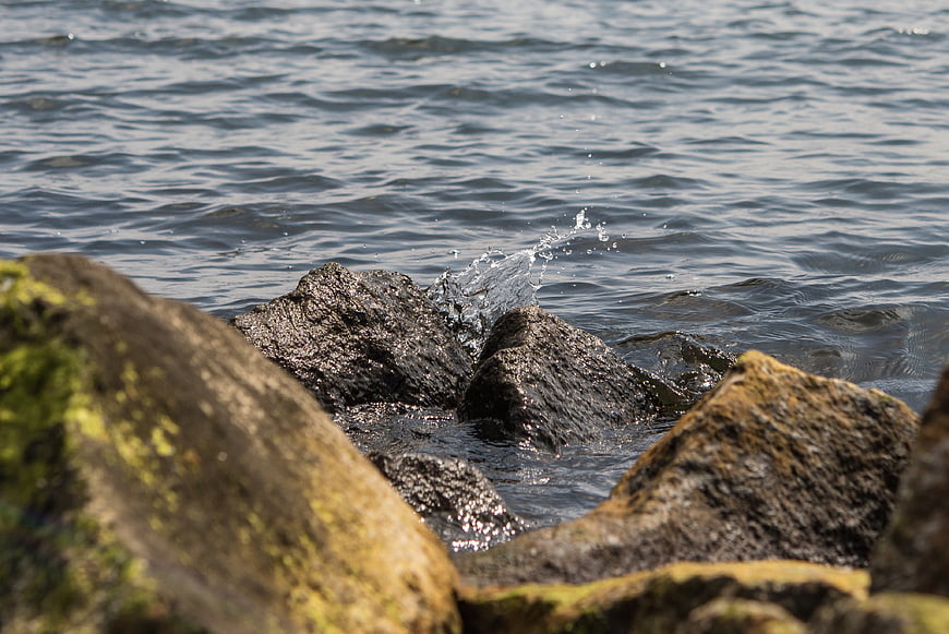 Water Splash on Wet Rocks by the Sea