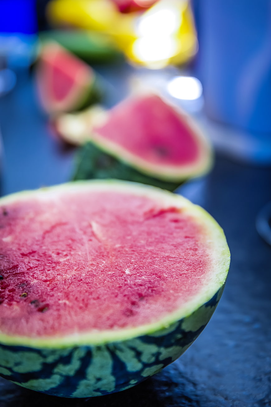 Fresh Sliced Watermelon on Dark Blue Background