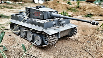 Detailed Scale Model of German Panzer Tank on Dirt Ground