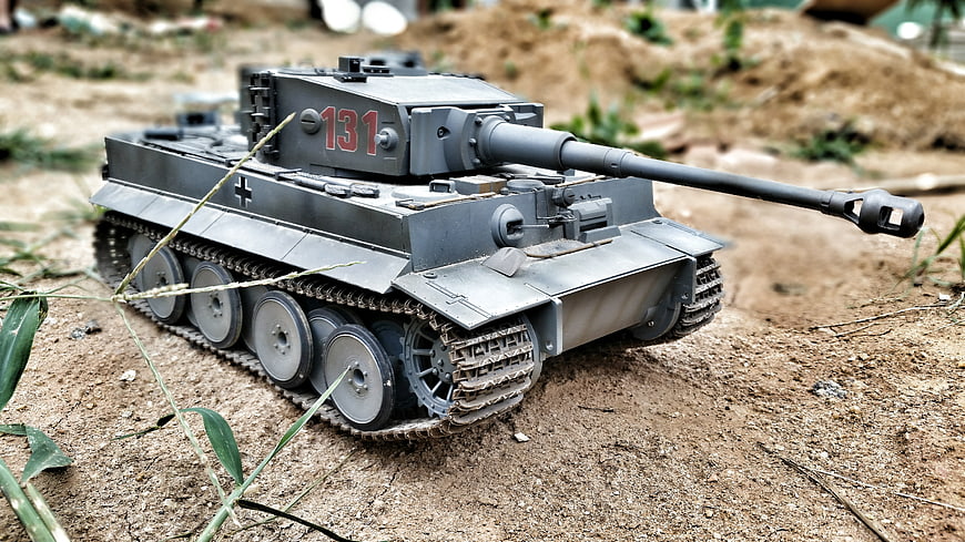 Detailed Scale Model of German Panzer Tank on Dirt Ground