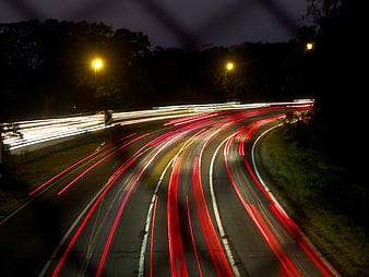Long Exposure Night Highway Traffic Light Trails