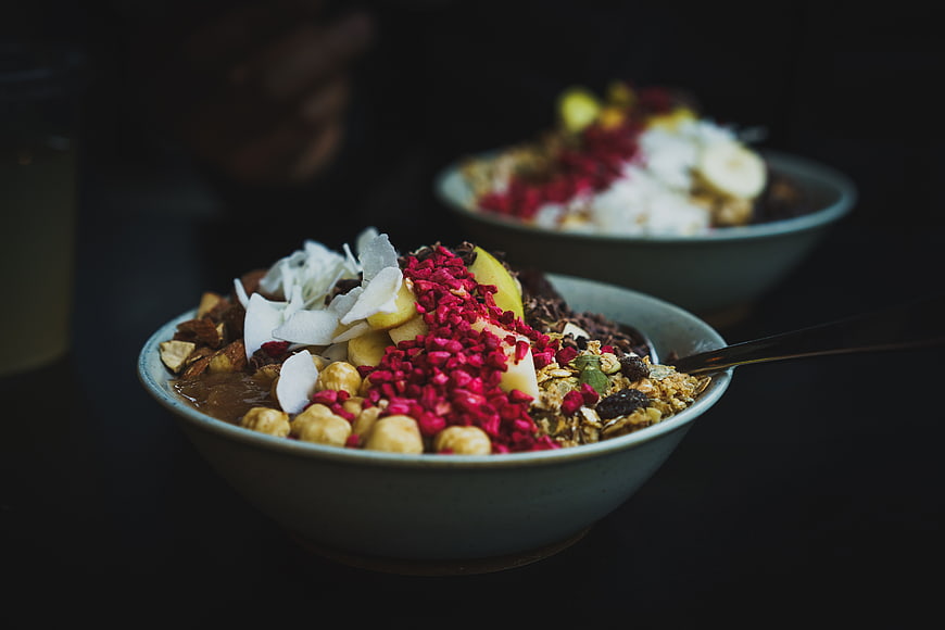 Healthy Acai Bowl with Granola, Coconut, and Freeze-Dried Fruit