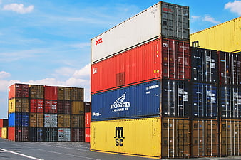 Stacked Shipping Containers In Container Yard