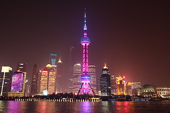 Shanghai Bund Night Skyline With Oriental Pearl Tower