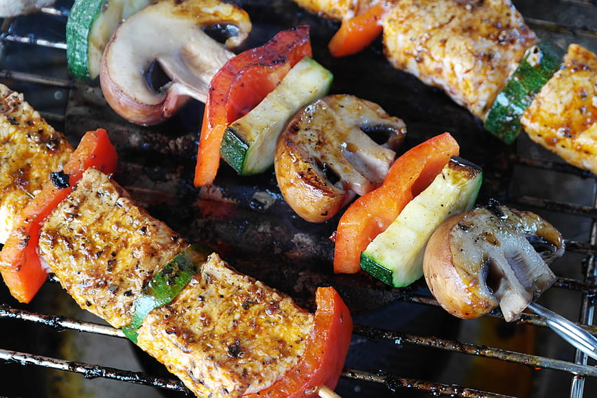Grilled Vegetable and Tofu Skewers on Barbecue Grill