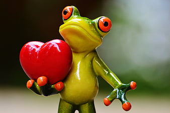 Cute Green Frog Figurine Holding Red Heart