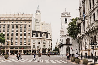 Pedestrians crossing street in Buenos Aires city center