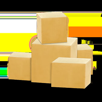 Stacked cardboard shipping boxes on colorful abstract background