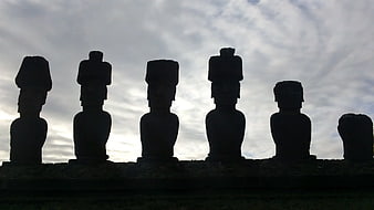Silhouette of Moai Statues on Easter Island