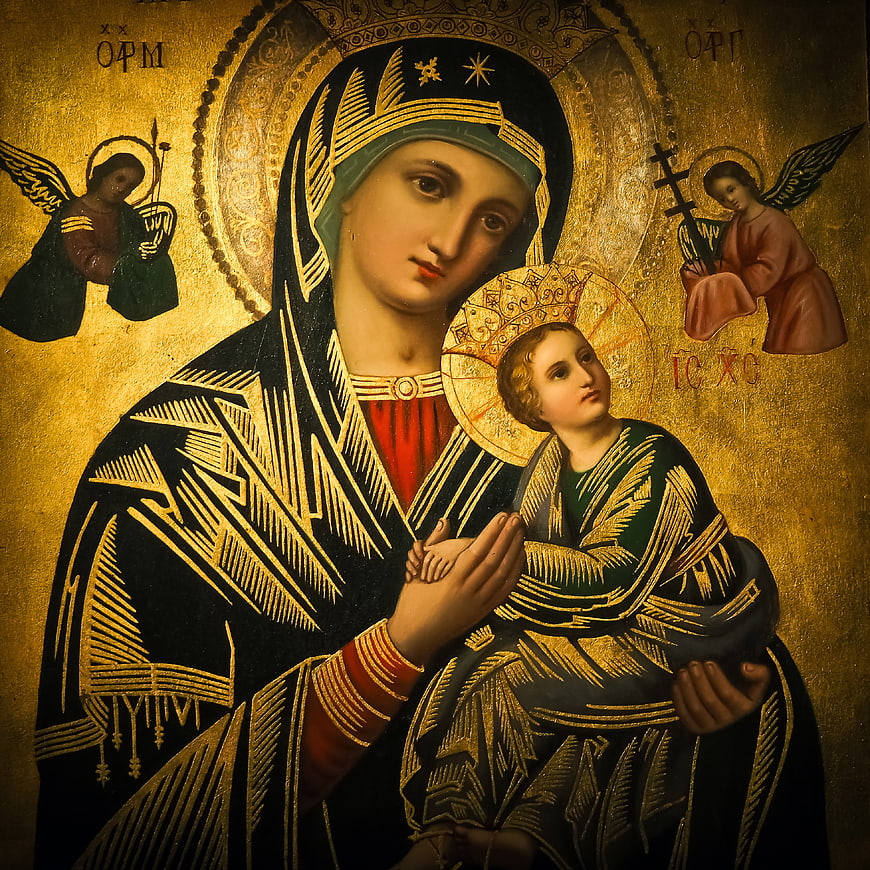 Traditional Orthodox Icon of Madonna and Child with Angels