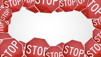 Red Stop Signs Bordering White Copy Space