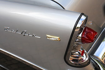 Close-up of vintage Chevrolet Bel Air taillight and emblem