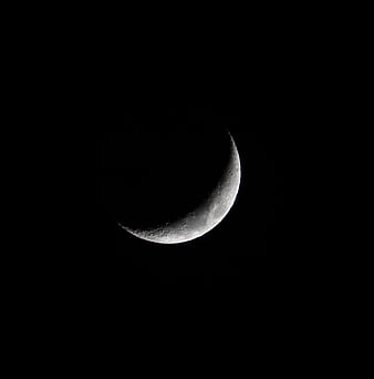 Crescent Moon Against Black Night Sky Background