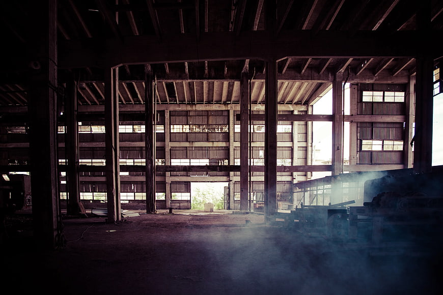 Atmospheric Interior of Abandoned Industrial Warehouse