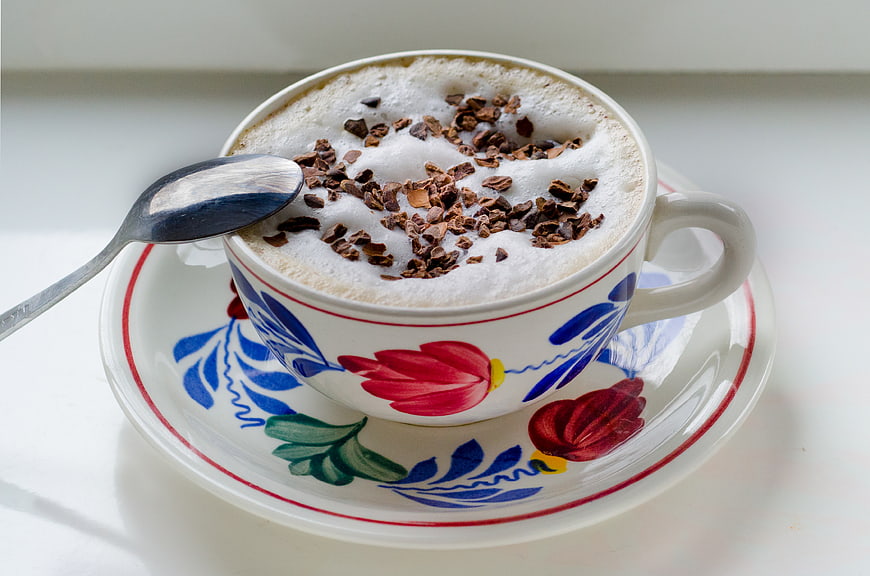 Cappuccino with Cocoa Sprinkles in Traditional Boerenbont Cup