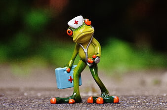 Cute Green Frog Doctor Figurine with Stethoscope and Medical Kit