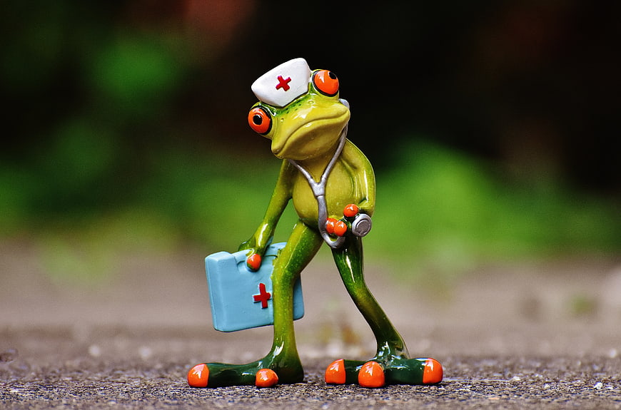 Cute Green Frog Doctor Figurine with Stethoscope and Medical Kit
