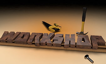 3D Workshop Concept With Wooden Text And Tools