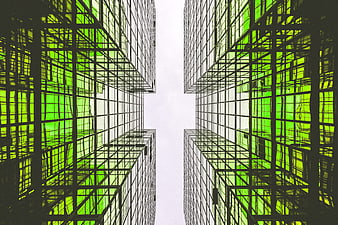 Abstract Green Glass Architecture Looking Up